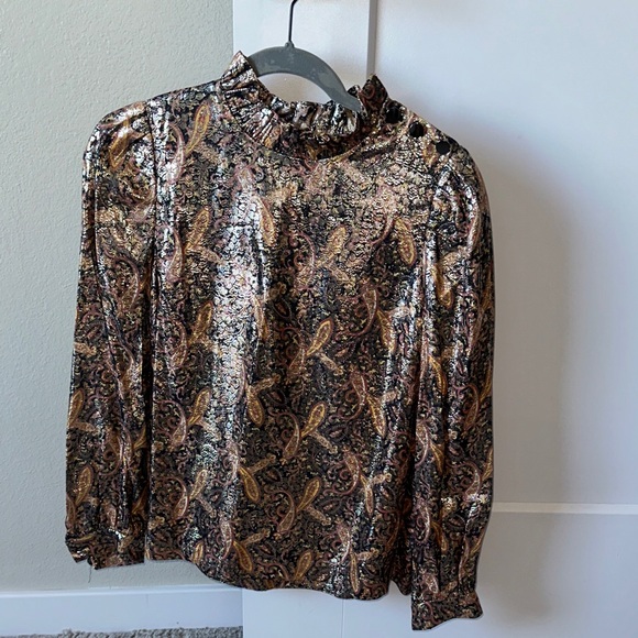 ba&sh Tops - ba&sh Shiny Black and Gold Paisley Blouse